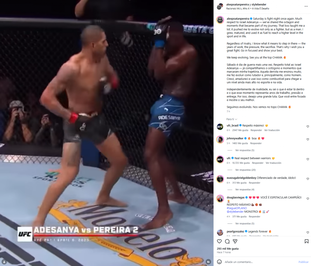 Alex Pereira apoya a Israel Adesanya antes de UFC Seattle