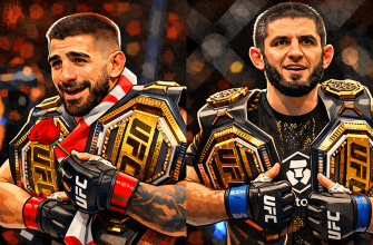 Islam Makhachev e Ilia Topuria intercambian ataques