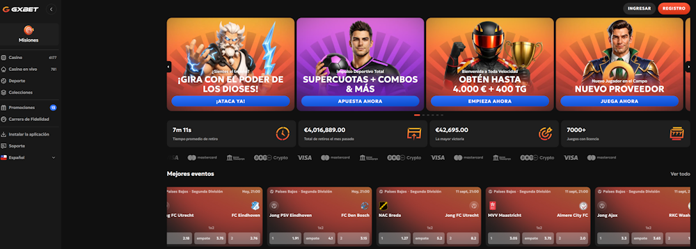 GxBet — paquete inicial y métodos de pago declarados